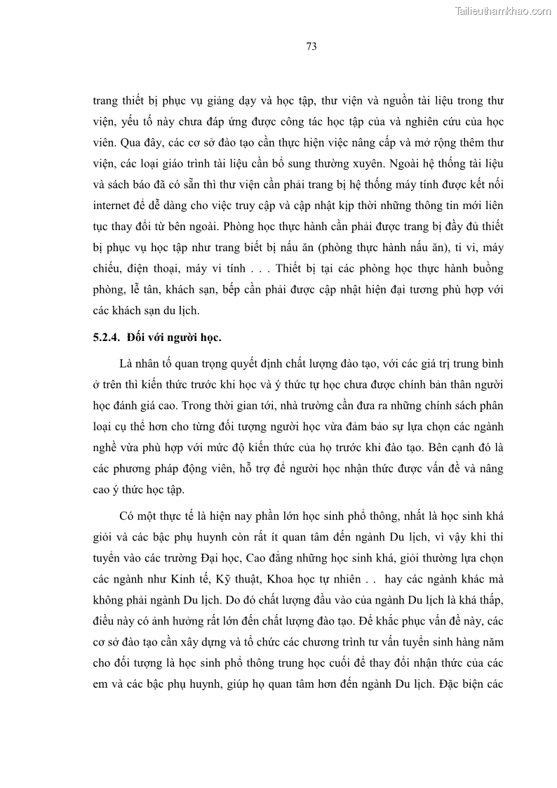 Luận văn thạc sĩ Nâng cao chất lượng đào tạo nguồn nhân lực ngành du lịch tại tỉnh Bà Rịa – Vũng Tàu - 8 Trang 90