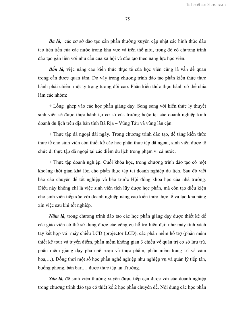 Luận văn thạc sĩ Nâng cao chất lượng đào tạo nguồn nhân lực ngành du lịch tại tỉnh Bà Rịa – Vũng Tàu - 8 Trang 92