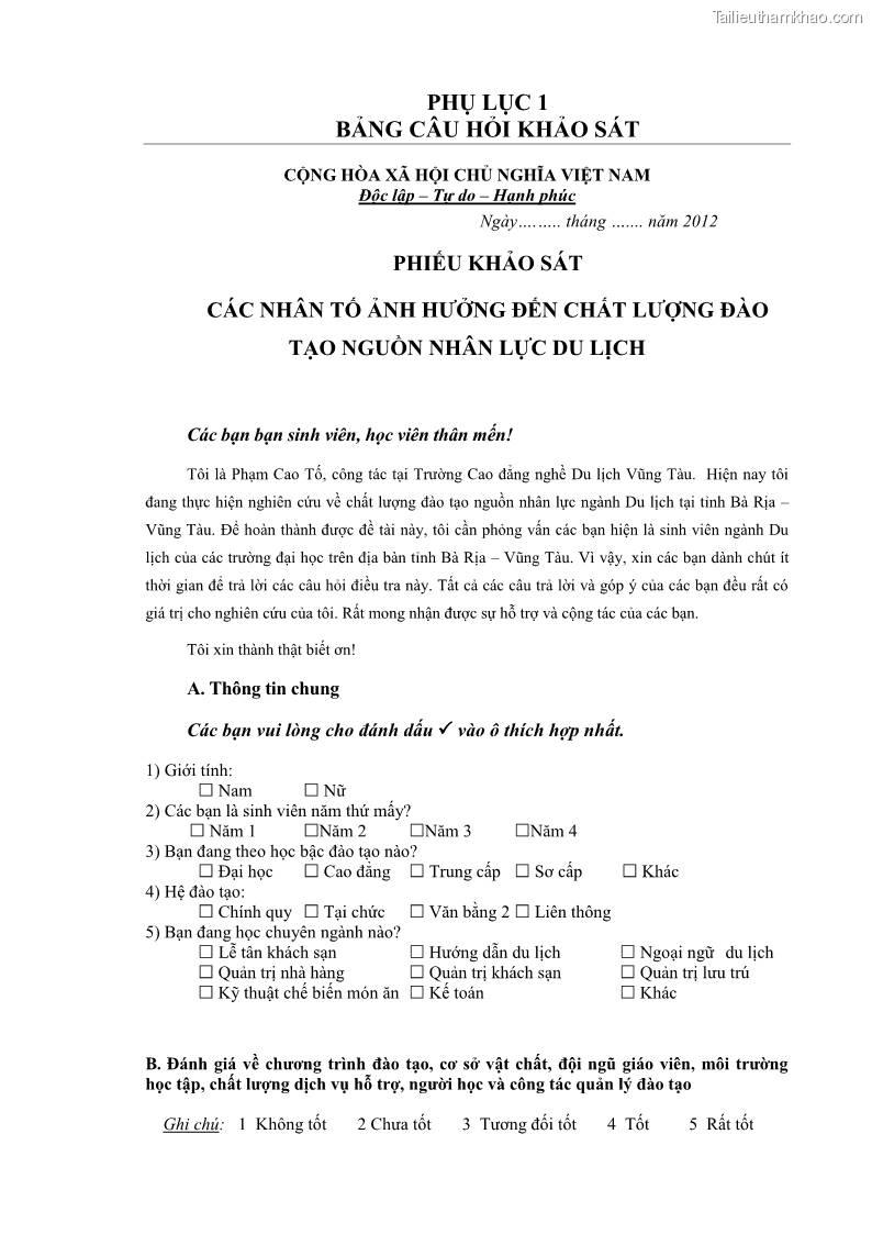 Luận văn thạc sĩ Nâng cao chất lượng đào tạo nguồn nhân lực ngành du lịch tại tỉnh Bà Rịa – Vũng Tàu - 9 Trang 99