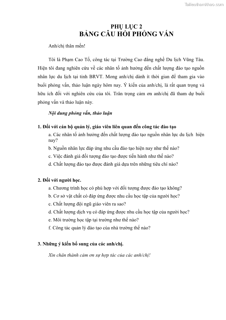 Luận văn thạc sĩ Nâng cao chất lượng đào tạo nguồn nhân lực ngành du lịch tại tỉnh Bà Rịa – Vũng Tàu - 9 Trang 102