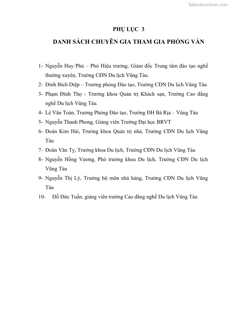 Luận văn thạc sĩ Nâng cao chất lượng đào tạo nguồn nhân lực ngành du lịch tại tỉnh Bà Rịa – Vũng Tàu - 9 Trang 103
