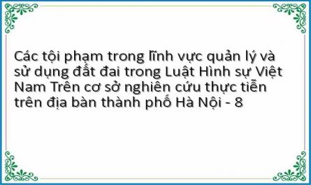 Các tội phạm trong lĩnh vực quản lý và sử dụng đất đai trong Luật Hình sự Việt Nam Trên cơ sở nghiên cứu thực tiễn trên địa bàn thành phố Hà Nội - 8