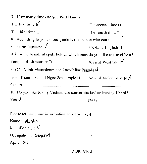  Please tell me some information about yourself Name Male Female Occupation Age ARIGATO 3