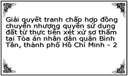 Giải quyết tranh chấp hợp đồng chuyển nhượng quyền sử dụng đất từ thực tiễn xét xử sơ thẩm tại Tòa án nhân dân quận Bình Tân, thành phố Hồ Chí Minh - 2