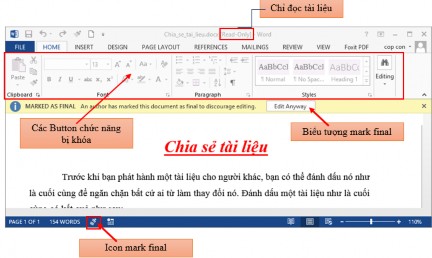 Hình 31 Đánh dấu tài liệu Để bỏ chức năng đánh dấu Mark Final Bạn chọn 22