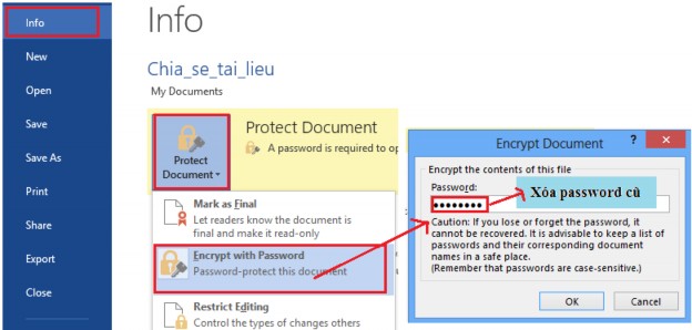 Hình 36 Xóa mật khẩu bảo vệ tài liệu Quản lý các tài liệu khi soạn thảo 3
