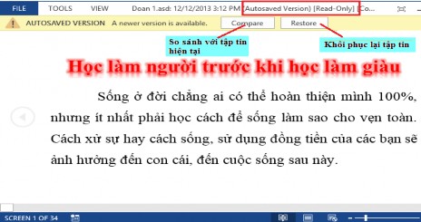 Hình 40 Khôi phục và so sánh phiên bản tài liệu Để tìm những tập tin mà chưa 8