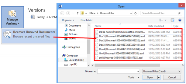 Hình 41 Khôi phục các phiên bản của tài liệu Chia sẻ nhanh tài liệu Trong công 9