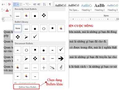 Hình 69 Các dạng bullets Hình 70 kết quả của bullets  Các dạng Numbering Hình 71 5