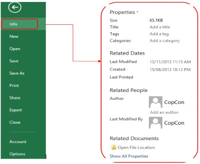 Để thiết lập thuộc tính nâng cao cho bảng tính ta chọn Properties  Advanced 12