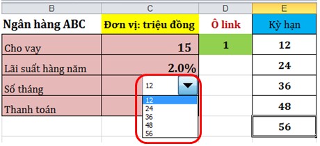 Hình 2 4 37 Hình 2 4 38 Ví dụ Sau khi đã tạo xong Combo Box cho các loại kỳ hạn 15