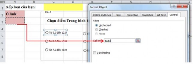 Hình 2 4 29 Ô liên kết sẽ nhận giá trị trả về là một con số tương ứng 2