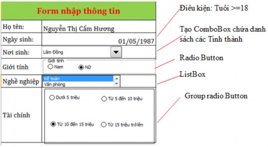 Và tạo một Form để hiển thị và cho kết quả được vay bao nhiêu tiền như sau 6