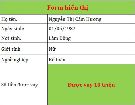 Các thông tin được truyền trực tiếp khi ta nhập liệu từ Form nhập Số tiền 8