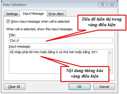  Thì lúc đó trong vùng bạn chọn điều kiện sẽ hiển thị thông báo như sau 3 3