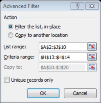List range chọn địa chỉ vùng CSDL Criteria range chọn địa chỉ vùng tiêu chuẩn 1