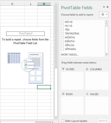 Vùng Row Labels và Column Labels sẽ chứa field làm điều kiện thống kê Vùng Values 8