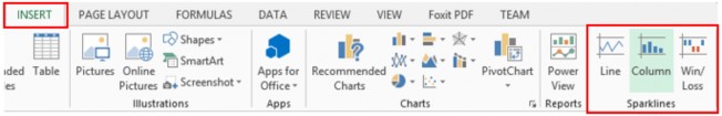 Ví dụ ở đây ta chọn Column Bạn sẽ nhận được bảng tạo Sparkline Data Range 14