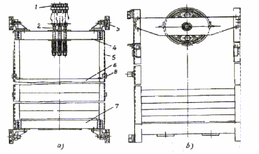 Hình I 8 Đối trọng 1 Cáp nâng 2 Hệ thống treo 3 Ngàm dẫn hướng 4 Dầm trên 5 1