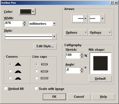 Các biểu tượng trong Outline tool Không dùng nét Chọn chế độ nét nhỏ 12