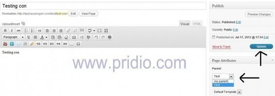 Vào phần thiết đặt Menu để add Page Testing con v o page Test Khi l m xong c c bước 16