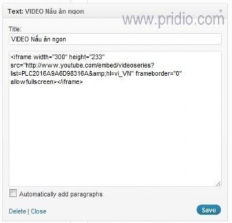 Như trong bức ảnh trên tôi đ thêm v o widgets Text đoạn code nhúng hiển thị một 5