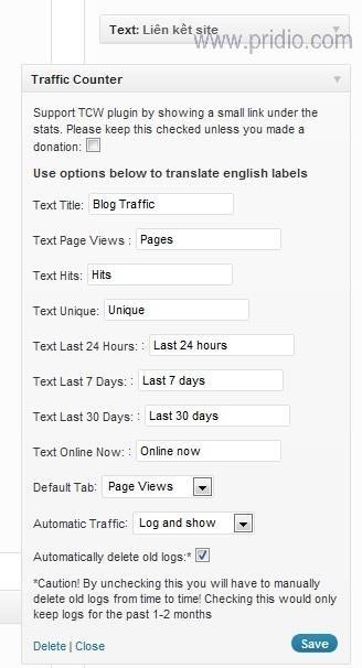 Cửa sổ điều chỉnh các thông số của Widget Traffic Counter sau khi được cài 8