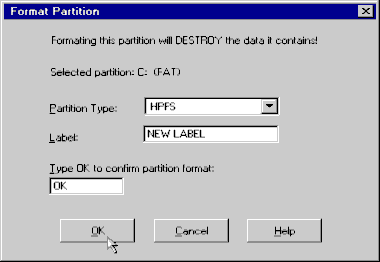 Bạn chọn kiểu hệ thống file ở phần Partition Type Nhập vào tên cho partition ở 4