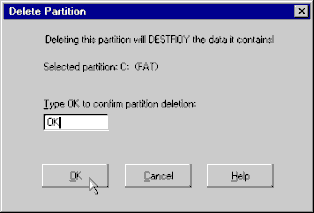 Gõ chữ OK vào ô Type OK to confirm parititon deletion bắt buộc và nhấn OK để hoàn 5