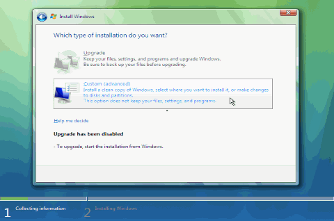 Nút Upgrade sẽ bị Disable vì bạn chưa cài Version nào mới hơn nó Tiếp theo là 9