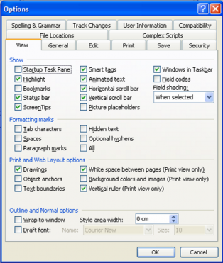  Tại Tab General Measurement units Chỉnh đơn vị đo trong chương trình Word về 11