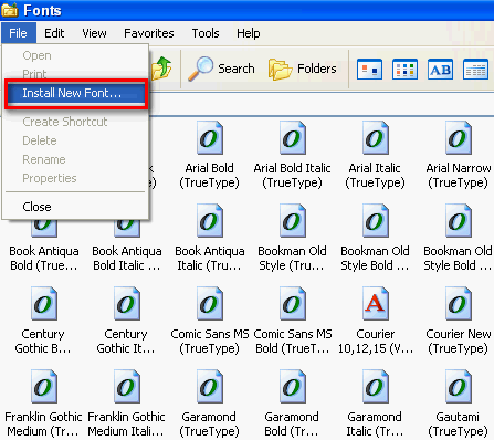 Vào menu File mục Install New Font click vào nó sẽ xuất hiện hộp thoại Và bạn 4