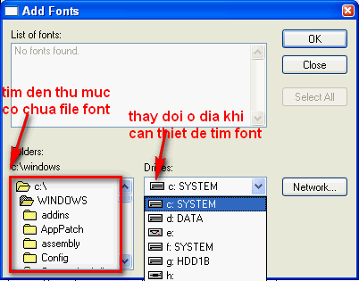 Và bạn tìm đến thư mục chứa Font tức chứa các file TTF để chương trình nạp 5