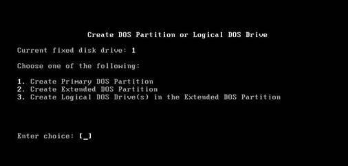 1 Tạo phân vùng chính 2 Tạo phân vùng mở rộng 3 Tạo ổ logic trong phân vùng mở 4