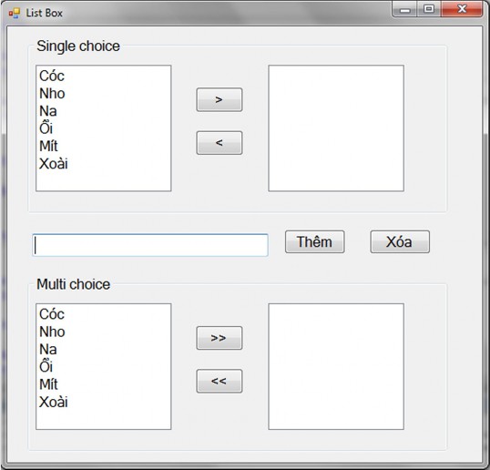 Hình 4 5 Form sử dụng điều khiển List box Đoạn lệnh chuyển một mục chọn từ 1