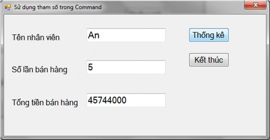 Tạo tham số với Command để hiển thị số lần bán hàng 39 tạo và mở connection 1