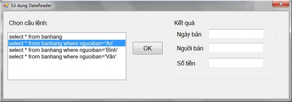 Form sử dụng DataReader để lưu trữ kết quả truy vấn được chọn trong Listbox1 4