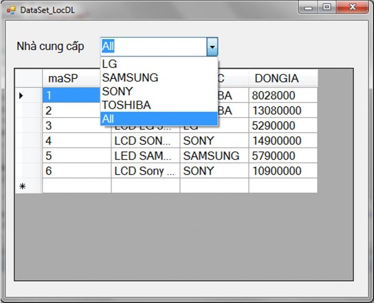 Phần khai báo chung Dim lenh As String select from sanpham Dim da1 As New SqlClient 6