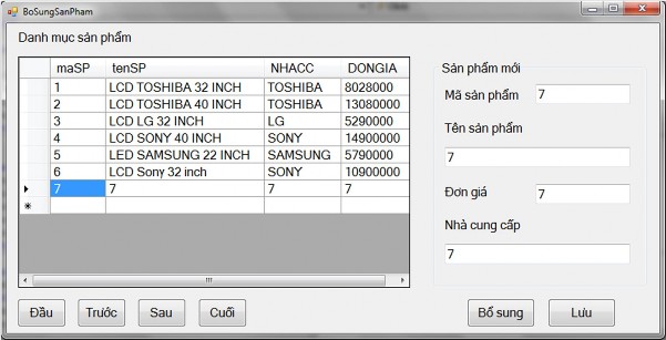 Phần khai báo chung của form Imports System Data Public Class BoSungSanPham Dim dt As New 1