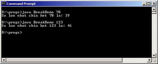 Hình 2 9 Kết quả thực thi tập tin BreakDemo java Chương trình trên đổi đối số 7