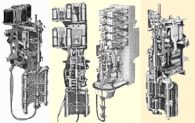 a b c d Hình 1 3 Các hệ thống chuyển mạch trong tổng đài a Chuyển mạch step 1906 2
