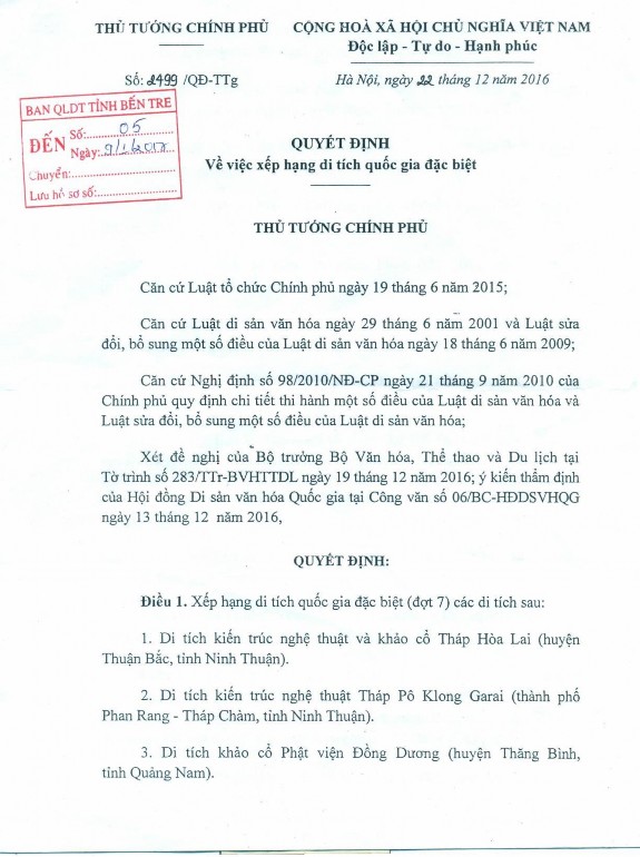 Bến Tre Nghiên cứu sinh tổng hợp 2020 PHỤ LỤC 12 CÁC VĂN BẢN QUẢN LÝ DI TÍCH 1