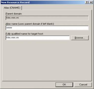 Tại phần Alias name điền tên tạo alias và tại phần Fully qualified name for target 9