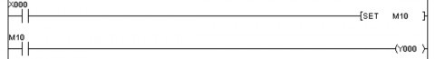 LD X000 SET M10 LD M10 OUT Y000 Hình 2 9 Dùng lệnh SET để chốt trạng thái Y000 Khi ngõ 13