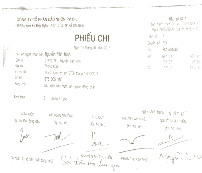 Phụ lục 4 2 Phiếu chi số PC 15 04 51 ngày 15 04 2015 Phụ lục 5 1 Bảng cân đối 4