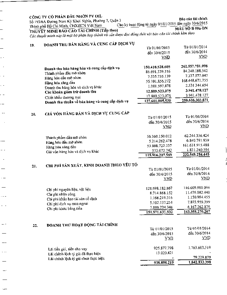 Phụ lục 5 3 Trích các mục 19 20 22 23 24 trên thuyết minh báo cáo tài chính 1
