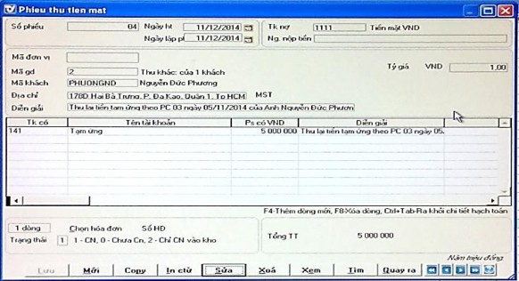  Hình ảnh 4 5 Phần hành giấy báo có của ngân hàng của phần mềm 4 2 3 Kế 1