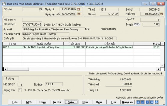Hình ảnh 4 12 Phần hành nhập hóa đơn mua hàng dịch vụ của phần mềm 4 3 4 Kế 3
