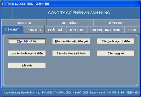 Hình ảnh 4 13 Phần hành tiền mặt của phần mềm Hình ảnh 4 14 Phần hành lập 4