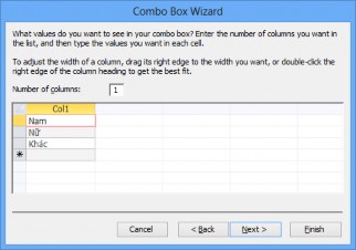 Hình 4 17 Bước 5 Xuất hiện hộp thoại trong cột Col1 cho phép gõ vào các giá 13